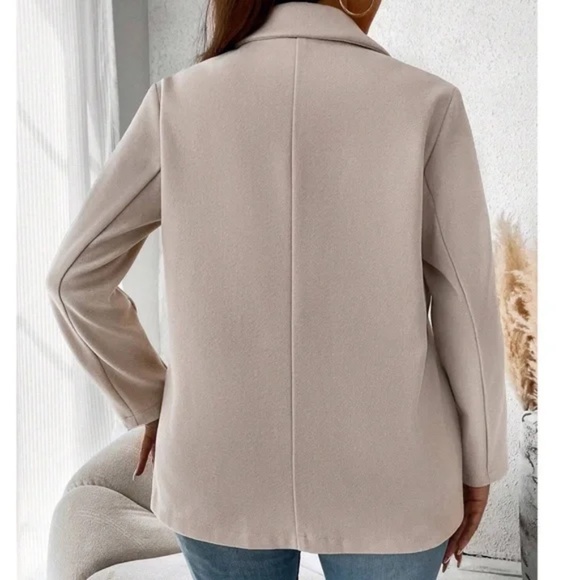 Classic Beige Solid Double Breasted Minimalist Pea Coat Jacket - Picture 5 of 13
